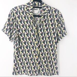 ✅ Flax Lagenlook Petite M Printed Rayon Button Top